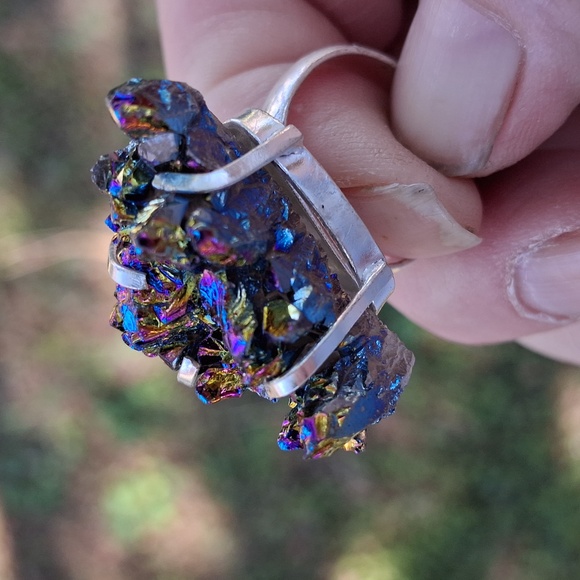 New Titanium Druzy 925 Silver Ring. - Picture 10 of 13